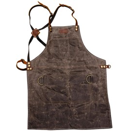 Breeo Waxed Canvas Apron - Leather Straps - D Rings & Pockets - Adjustable Straps