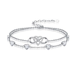 Wildari Infinity Heart April Birthstone Charm Link Anklets for Women 925 Sterling Silver Adjustable Anniversary Birthday Gifts Mother's Day Jewelry Gift for Mom Women Wife Her Friends