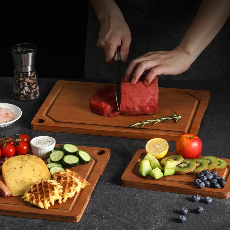 Hiware 4 Pieces Extra Large Wooden Cutting Boards Set- Bamboo