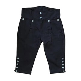 Mens Colonial Knee Breeches 18th Century Pants Fall Front Style (L, Black)