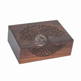 Handgefertigte kleine Holzurne für menschliche Asche – Mehrzweck-Schmuckschatulle für Männer und Frauen – keltischer Baum des Lebens – 17,8 x 12,7 x 6,3 cm