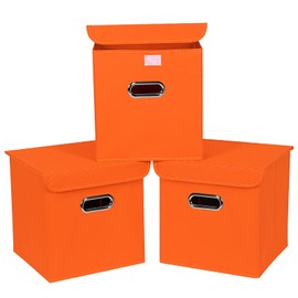 DABEACT Fabric Storage Cube Bins with Lids Closet Organizers collapsible storage bins basket with Handles for Home,Storage Boxes for Organizing,3 Pack,（orange）