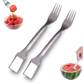 Watermelon Fork Slicer Cutter, Stainless Steel 2-in-1 Watermelon Fork Slicer, Portable Watermelon Fork Watermelon Cutter Slicer Tool Fruit Forks Slicer for Home Party Camping Kitchen Gadget