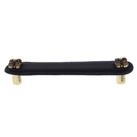 Vicenza Designs K1186 Napoli Leather Pull, 5-Inch, Black, Antique Brass