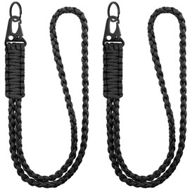 Paracord Key Lanyard, Heavy Duty Braided 550, Neck Lanyard for Keys, 2 Pcs Parachute Rope Necklace Keychains with HK Clip for ID Card, Wallets, Whistle, Camera, Phone, Permit, Outdoor Activities Black