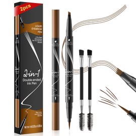 TreatMe Microblading Eyebrow Pencil - Waterproof 2-in-1 Dual-Ended Eye Brow Pen with 4-Fork-Tip Brow Pen and Precise Brush Create Natural Looking Defined Eyebrows Last All Day