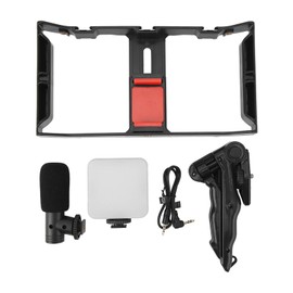 Phone Live Streaming Kit with Fill Light Microphone Sound Cable Phone Cage Handheld Tripod Phone Video Rig Kit for Vlog