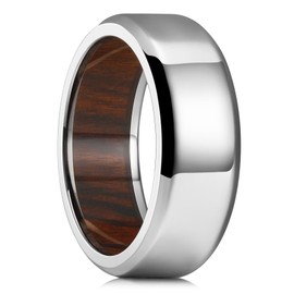 King Will 8mm Silver Titanium Ring Inlaid Wood Inner Hole Wedding Band for Men High Polished Beveled Edge Comfort Fit Size T 1/2(10)