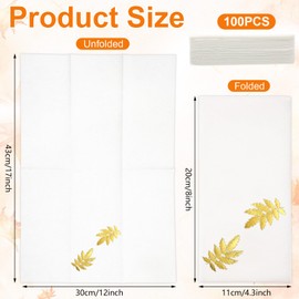 Janlaugh 100 Pcs Fall Linen Guest Napkins Autumn Pumpkin Maple Leaves Foil Stamped Disposable Hand Towels for Bathroom Home Lunch Dinner Kitchen Thanksgiving Harvest Party Supplies(Leaf)