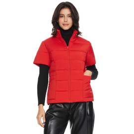 Orolay Women's Warm Insulated Vest Lightweight Stand Collar Cap Sleeve Jacket Zip up Gilet with Pockets Red Large