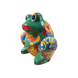 Talavera Frog Planter Animal Flower Pot Large Mexican Pottery Folk Art Hand Painted Home Decor Ceramic Handmade Multicolor 14.5" (Green Multi)