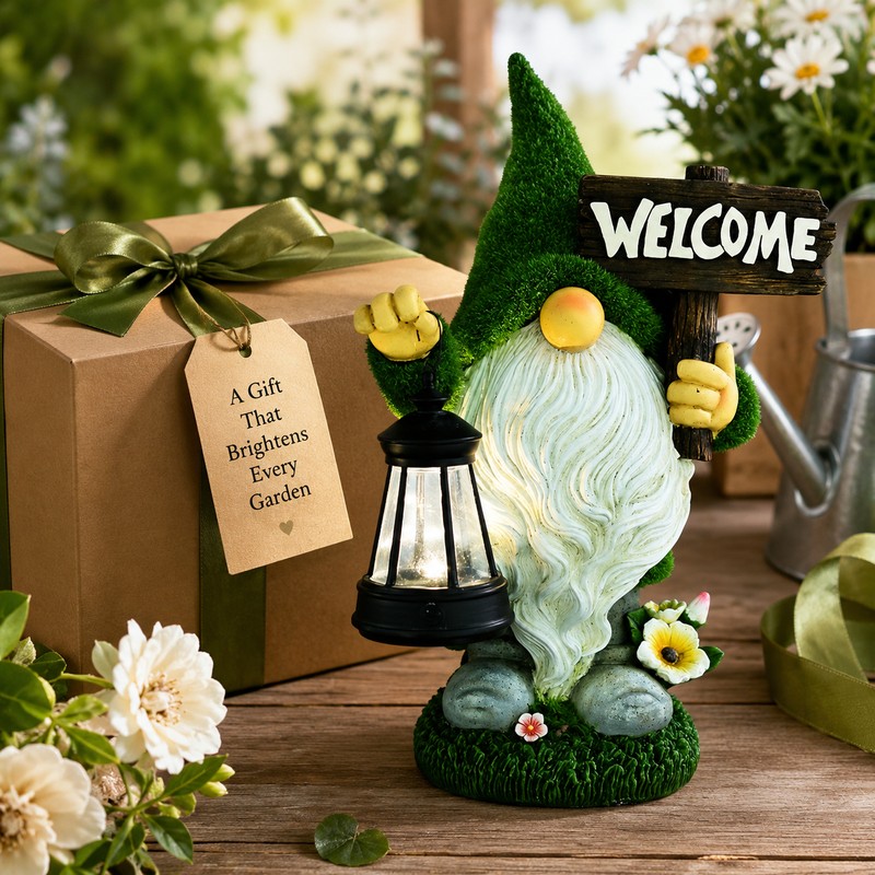 Solar Gnome Garden Statue for Outdoor Decor – Cute LED