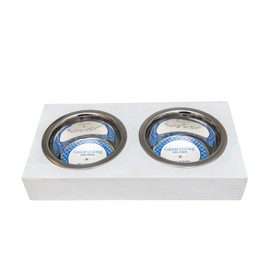 Country Living Classic Elevated Pet Feeder - Solid Mango Wood with Distressed White Polished Finish, Includes 2 Small (12 oz) Stainless Steel Bowls - Foldable Legs for Easy Storage