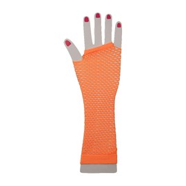 The Glowhouse 80s Neon Fishnet Gloves, Short and Long, Vibrant Colours, Long Orange