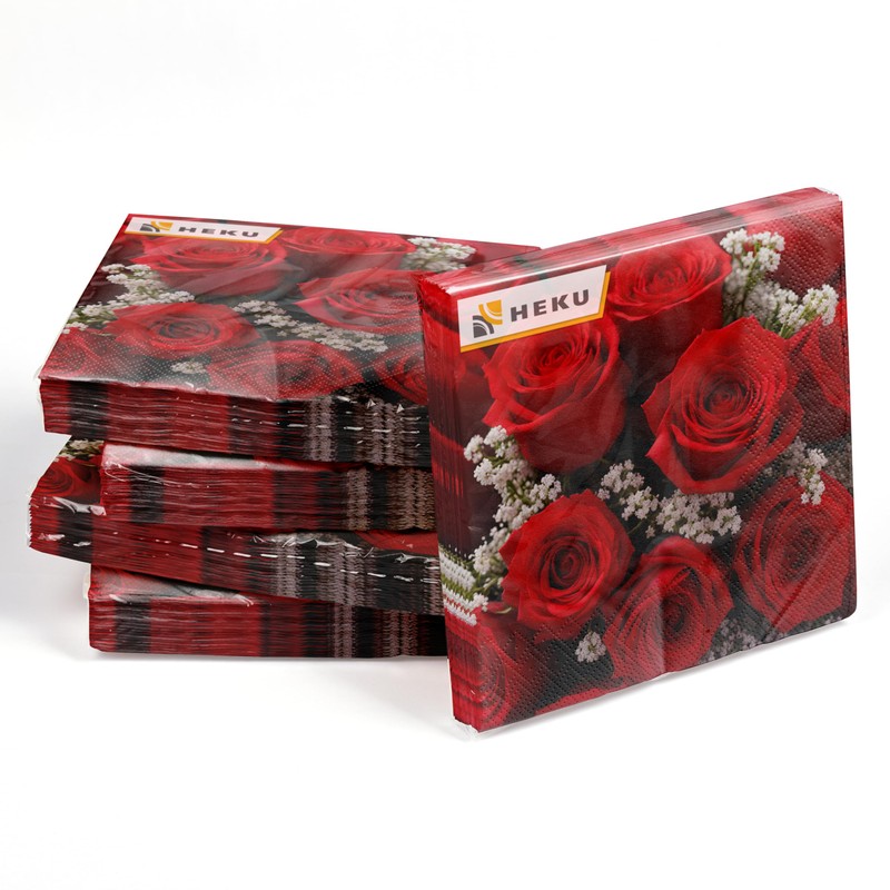 HEKU 100 napkins, 3-ply, 33 x 33 cm, red roses,