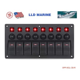 LLD_TK 8 Gang Switch Panel Circuit Breaker Toggle Boat Marine Camper RV Red LED