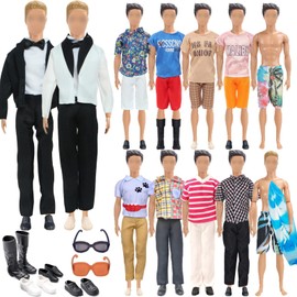 19 Pieces Clothing and Accessories for Ken Boys Dolls 1 Suit 5 Casual Clothing 5 Pants 2 Swimming Trunks 4 Pairs Shoes 1 Sunglasses 1 Paddle Board for 12 Inch Boys Dolls