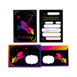 Minkocards 12 Invitation Cards for 7th Children's Birthday Girls Unicorn Invitation Seventh Girls' Birthday Includes 12 Envelopes, 12 Party Bags/Pink, 12 Stickers, 12 Bookmarks