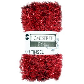 Very Long Christmas Tinsel in Red, Gold Or Silver, 50 Foot 15 Metres Xmas Holiday Home Office Decoration (RED)