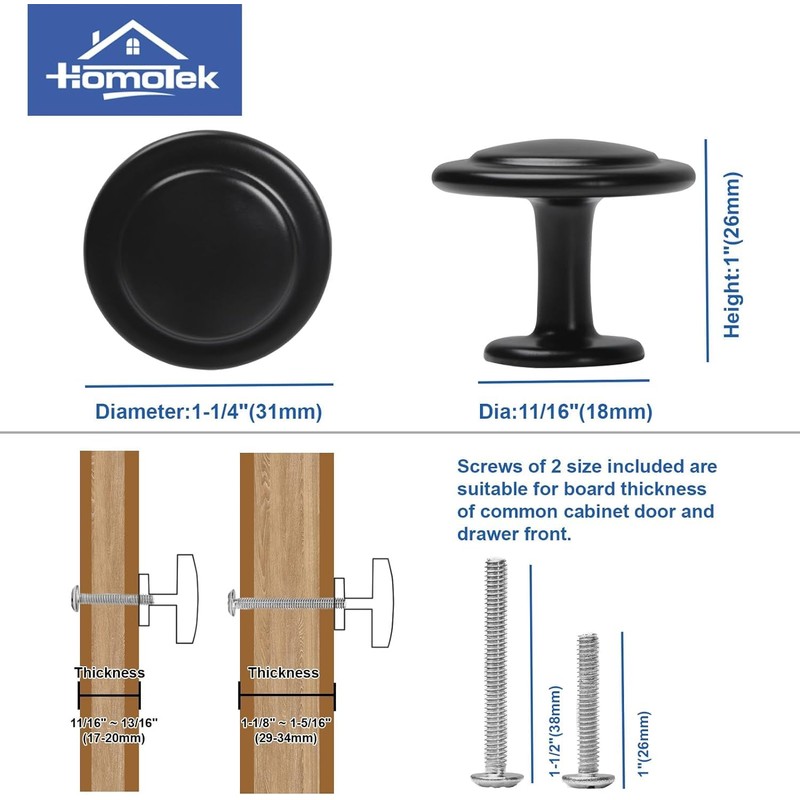 HOMOTEK 25 Pack Cabinet Knobs Drawer Pulls Zinc Stepped Round