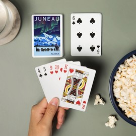 Lantern Press Juneau, Alaska, Northern Lights and Dogsled, Lithograph (52 Playing Cards, Poker Size Card Deck with Jokers)