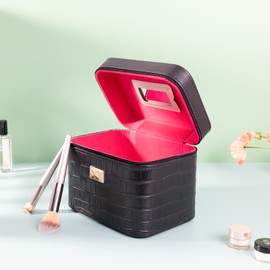 Sluxa Makeup box,Black makeup storage box,Train case makeup box,Professional train case make up box for women adults.