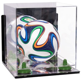 Better Display Cases Acrylic Mini - Miniature (not Full Size) Soccer Ball Display Case with Clear & Mirror Case, Green Risers , Wall Mount and Mirror Base (B03/A015)