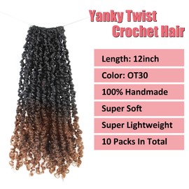 LuxeLouise Yanky Twist Crochet Hair 12 Inch 10 Packs Mini Yankee Twist Crochet Hair Pre-looped Micro Yaki Twist Crochet Braids Hair Extensions For Black Women Ombre Brown(12Inch, 10Pack, OT30)