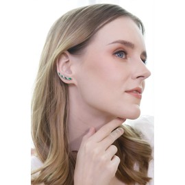 Sterling Silver Simulated Emerald & White Topaz Twist Crawler Climber Hook Earrings for Women