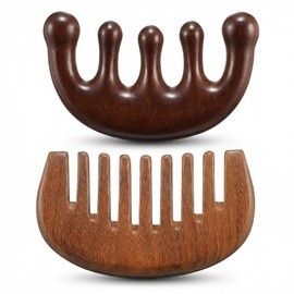 cobee Massage Comb, Wooden Comb with Wide Tooth, Pack of 2 Scalp Natural Sandalwood Comb, No Static Comb with Wide Teeth, Head Massage, Gua Sha Body Massage Tool for Men and Women