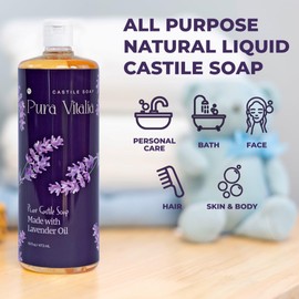Pura Vitalia Lavender Organic Castile Soap | Body Wash & Cleanser for Face & Hands | Biodegradable, Eco-Friendly, Palm Oil Free, Vegan & Gentle | Made with 6 Natural Ingredients - 16 oz