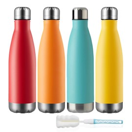 MEWAY 17oz Sport Water Bottle Vacuum Insulated Stainless Steel Sport Water Bottle Leak-Proof Double Wall Cola Shape Water Bottle,Keep Drinks Hot & Cold (4 Pack, MIX)