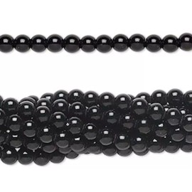 TMGP Black Obsidian Natural 4mm Round Gemstone Beads w/ 0.5-1.5mm Hole 1 Strand(100)