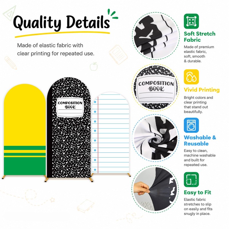 3PCS Back to School Arch Composition Backdrop Cover 4ft 5ft