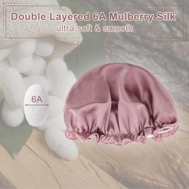 GLIDESMOOTH Shower Caps, Sleep Caps with Adjustable Elastic Bands, Silk Bonnets, Breathable Hair Bonnet Reduce Frizz Keep Hairstyle, Large, Pink