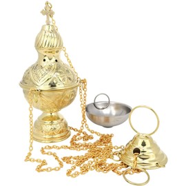 Needzo Carved Hanging Brass Censer, Religious Incense Burner, 33 Inches