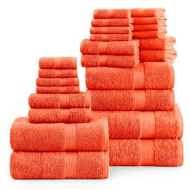 Lane Linen Bath Towels Set- 100% Cotton Bathroom Towels Set, Absorbent Towels and Washcloths Sets, 2 Oversized Bath Sheets, 4 Hotel Towels, 4 Fingertip Towels, 6 Hand Towels, 8 Wash Cloths- Tiger Lily
