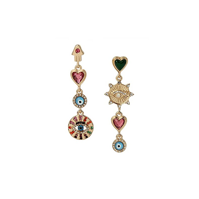 Betsey Mismatch Linear Earrings, MULTI, (360524GLD966)