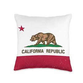 Cool California State Flag California State Flag Republic Bear Distress Vintage Style Throw Pillow, 16x16, Multicolor