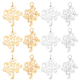 UNICRAFTALE Pack of 12 304 Stainless Steel Tree of Life Pendant Summer Earring Charms 2.5 mm Small Hole Bracelet Pendant for Necklace Jewellery Making 20.5 x 20 x 1 mm, Stainless Steel