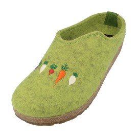 HAFLINGER Grizzly Rübli Unisex Felt Slippers with Beet Motif, Canary green
