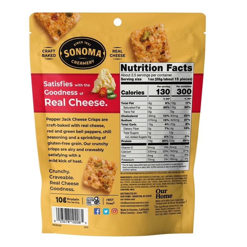 Sonoma Creamery Cheese Crisps, Pepper Jack, Savory Snack Cracker, High