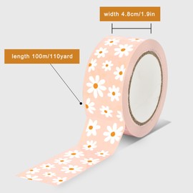 Whaline Pink Daisy Decorative Packing Tape 110 Yard Gift Boxes Wrapping Tape Shipping Tape for DIY Art Craft Small Business Sealing Boxes Mail Boxes Supplies