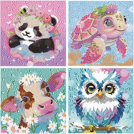HTTDSLF 4 Pack Diamond Painting Kits, Animal 5D Diamond Art Kits for Kids, Animal Diamond Painting Kits for Adults, Animals Full Drill Crystal Art Crafts for Girls Boys Birthday Gift(18x18cm)