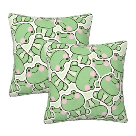 Duduho Cute Frogs Throw Pillow Cover Set of 2 Decorative Square Pillowcase Frog Lover Throw Cushion Case for Bedroom, Living Room, Sofa, Couch and Bed, 18x18 Inch
