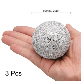 sourcing map 3Pcs Decorative Glass Balls 2.36 Inch Orbs Centerpiece Balls Mosaic Glass Ball Sphere for Decor Bowls Vases Dining Table Party, Silver