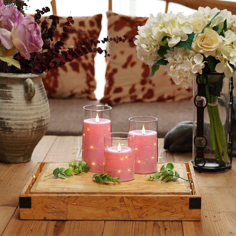 Homemory Flickering Flameless Candles with String Lights, Battery Operated Candles,