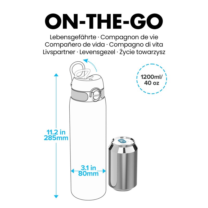 Ion8 Unisex-Adult Stainless Steel Water Bottle, Alaskan Blue, 2.0, 1200