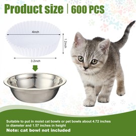 meekoo 600 Pcs Large Pet Disposable Feeding Bowls Liner Bulk Cat Food Bowls Small Paper Bowls Paper Liner for Small Dogs Cats Dish Bowl Wet Food Feeding Station (White)