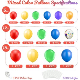 Rainbow Balloons garland, Blue Yellow Red Green Balloons Mix Color for Baby Shower Boy Girl Carnival Birthday Decorations